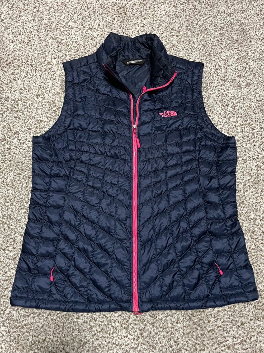 The North Face Women's Navy Quilted Vest with Pink Trim